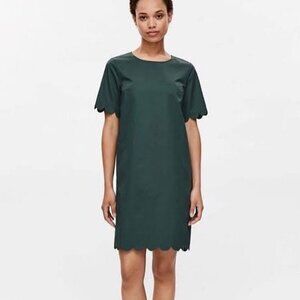COS Green Scallop Edged Shift Dress 8 Minimalist Office Neutral